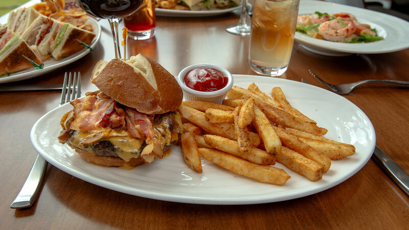 Bacon cheeseburger with side of french fries